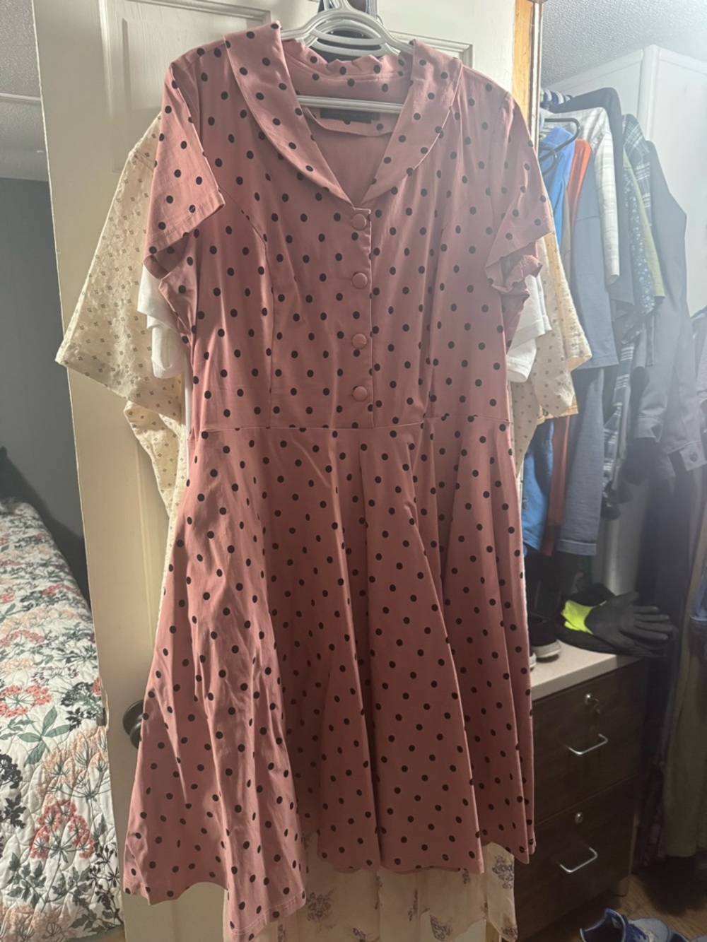 Asymmetrical Pink Polka Dot Dress - Vintage-Inspired Fit & Flare